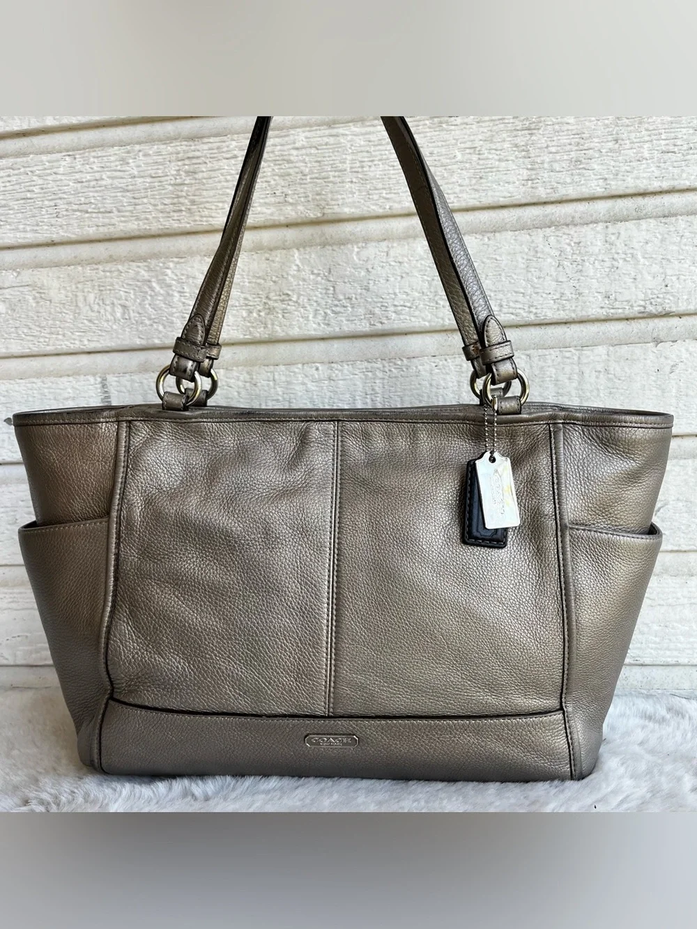 COACH Pewter Park Leather Tote Shoulder Bag Ashley Madison